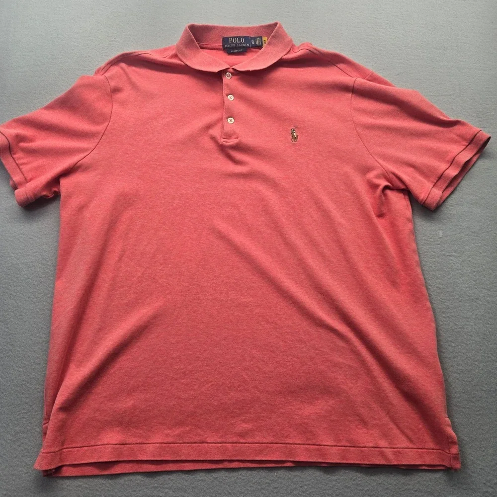 Polo Ralph Lauren Mens XL Classic Fit Coral Heather Short Sleeve‎ Polo Shirt